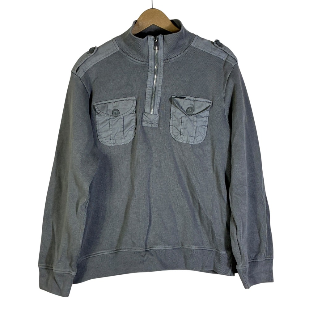 Marc Ecko Cut & Sew 1/4 Zip Sweatshirt 100% Cotton Mens L Gray Utility